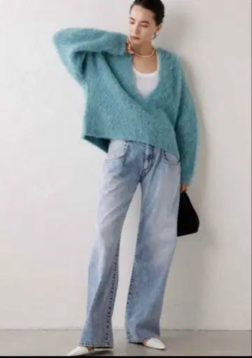 라이트 블루 와이드 레그 데님 38