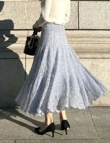 젠느 니트 레이스 플레어 스커트 라이트 블루 M