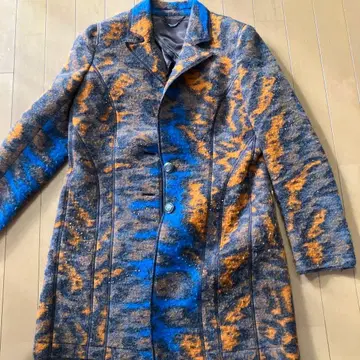 오렌지 블루 무늬 울 코트 사이즈 11