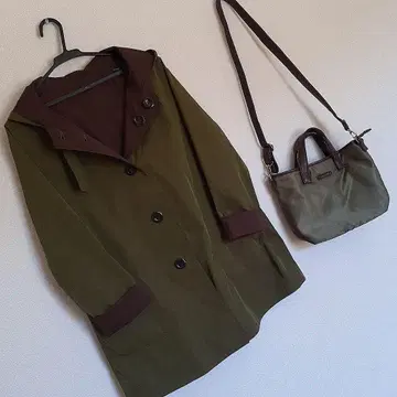 noage 봄/가을 리버서블 코트 카키, 브라운 숄더백 포함