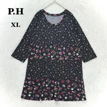 펄호네스트 꽃무늬 티셔츠 LL 빅 사이즈 블랙 올 패턴 루즈핏 절개