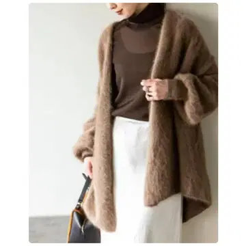 노블 퍼 니트 퍼프 가디건 카멜