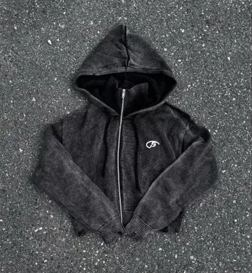 [ PEOPLESTYLE ] 니트 지퍼 후디 숏 아우터 워시드