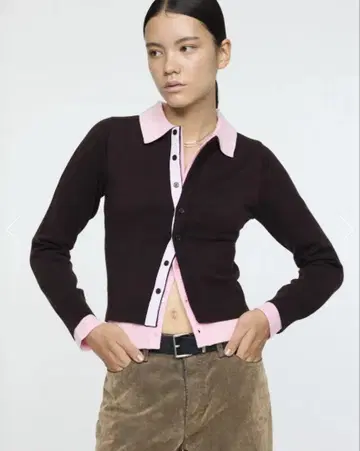 moussy DOUBLE LAYERED 니트 셔츠 다크 브라운