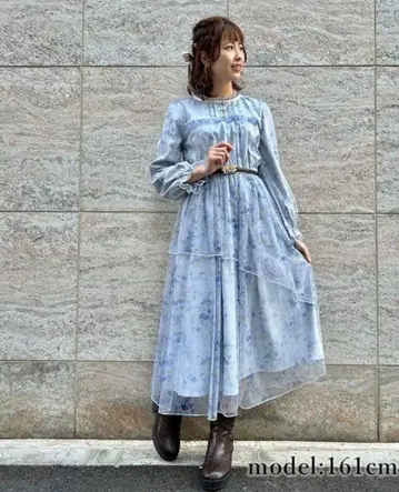 새상품급 엑시즈팜 롱 원피스 레이스 꽃무늬 블루