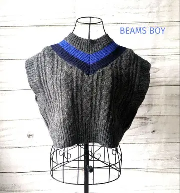 BEAMS BOY V넥 니트 베스트 그레이