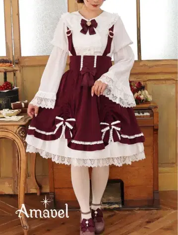 Amavel 마카롱 레이스 케이프 블라우스 보르도