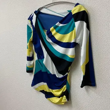 스트라이프 랩 스타일 5부 소매 상의 M 사이즈 상당