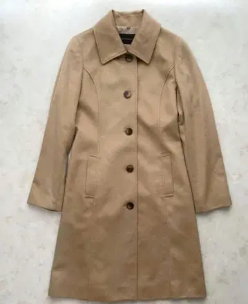 베이지 롱 코트 스탠드 카라