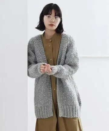 yuni 네팔 핸드 니트 미들 가디건