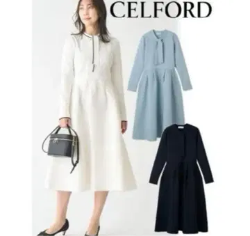 새상품급 셀포드 보타이 원피스 긴팔 A라인 미인백화 게재 23SS
