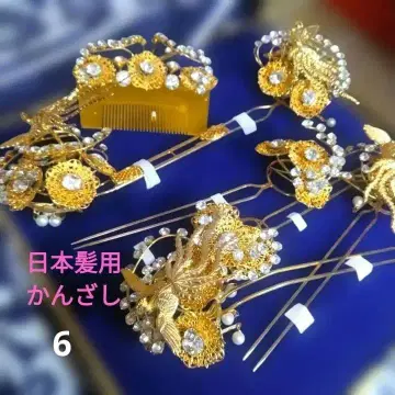 골드 컬러 꽃과 새 헤어콤 6