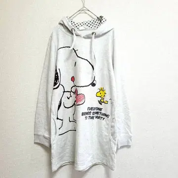 피넛 후드티 튜닉 면 혼방 라이트 그레이 L 끈 포켓 2개 포함