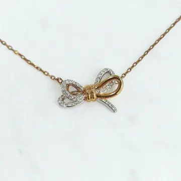 스와로브스키 Swarovski 리본 목걸이 골드 x 실버