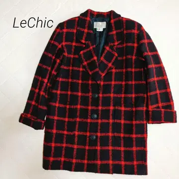 LeChic 체스터 코트 체크 테일러드 모 100%