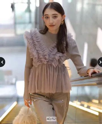 새상품 리랜드트루 튤프릴 블라우스 니트 세트 그레이