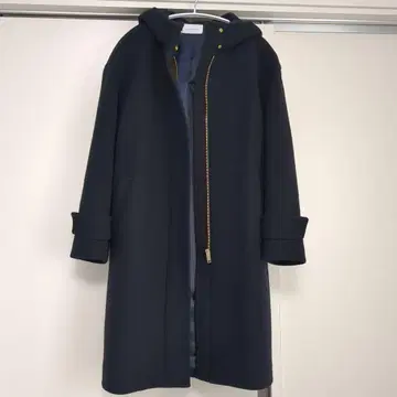 그린 레이블 릴랙싱 후드 부착 롱 코트 네이비