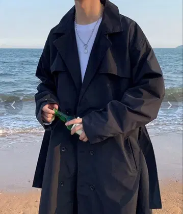 블랙 트렌치코트 더블 브레스트 벨트 포함