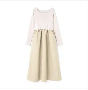 FREE'SMART 베이지 롱 원피스 긴팔 개더