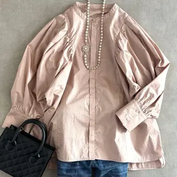 택 포함 하자품 뉘앙스 볼륨 슬리브 셔츠 블라우스 면 핑크