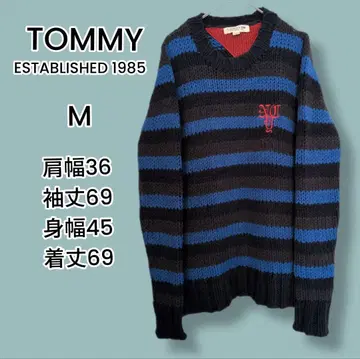 TOMMY 스트라이프 니트 스웨터 M 파랑 보더