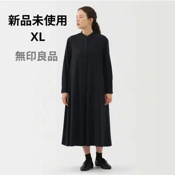 미사용 새상품 무인양품 양면 기모 플란넬 스탠드 카라 긴팔 원피스