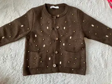 ZARA 비즈 장식 브라운 가디건 7부 소매 M