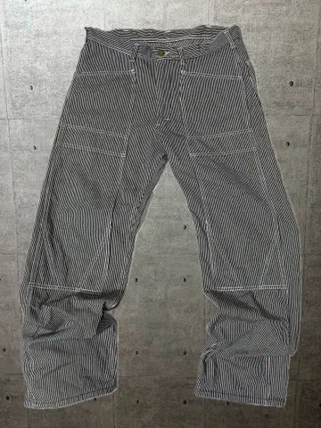 스트라이프 와이드 팬츠 앞면 포켓 부착