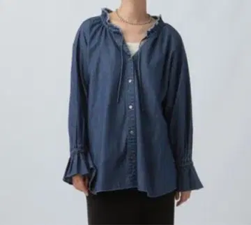 [ 새상품 ] lepsim 데님 옷깃 프릴 셔츠