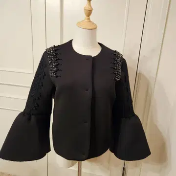 Adonisis 블랙 노카라 자켓 레이스, 비쥬 포함 새상품급