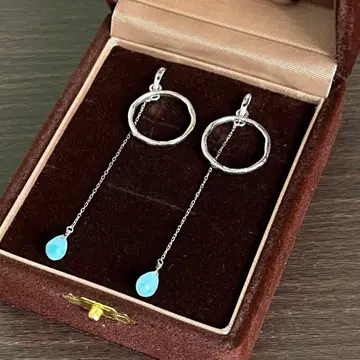 ete 흔들리는 후프 귀찌 라리마풍 블루스톤 (실버 컬러)