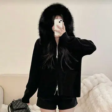 여성용 퍼 포함 니트 소재 가디건