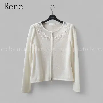 Rene*플라워 모티브 더블 지퍼 니트 가디건