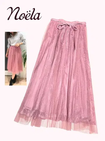 노엘라 스커트 튤 플레어 레이스 꽃무늬