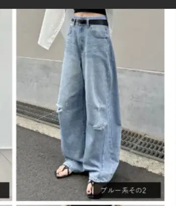 Re:EDIT 밑단 프린지 배럴 레그 데님 팬츠