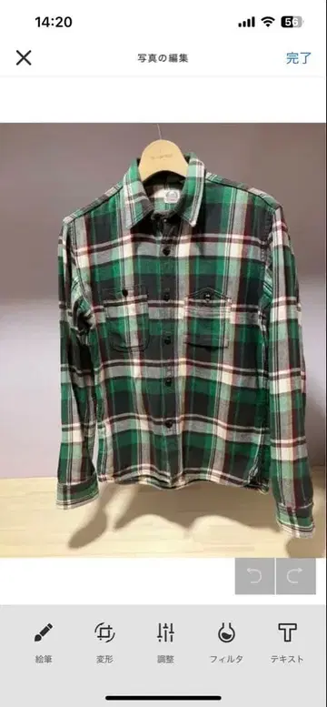 THE FLAT HEAD 그린 체크 플란넬 셔츠