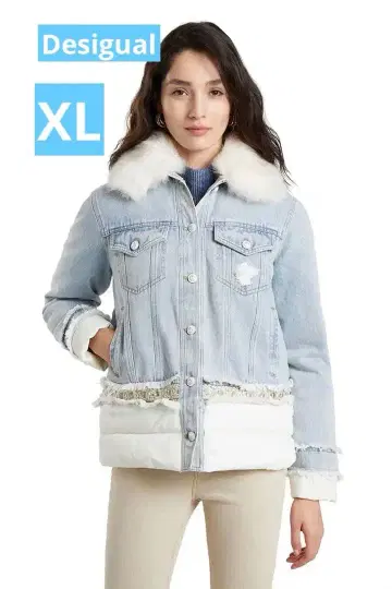 Desigual 퍼 라이트 블루 데님 자켓 미사용에 가까움