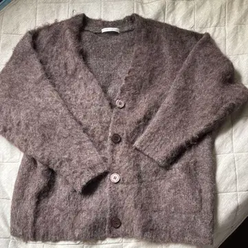 샤기 기모 V넥 니트 브라운