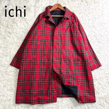 [최근 모델] ichi 타탄 체크 울 롱 코트 와이드 실루엣