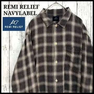 레미레리프 네이비 라벨 옴브레 체크 셔츠 L 상당 한정판 라인