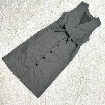 로페피크닉 그레이 종아리 기장 슬리브리스 원피스 치시마 패턴 V넥 S