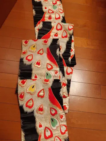 금실 공작 무늬 반폭 오비