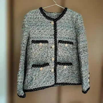 노카라 그레이 블랙 트위드 자켓