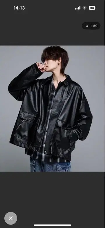 오버 사이즈 블랙 가죽 자켓
