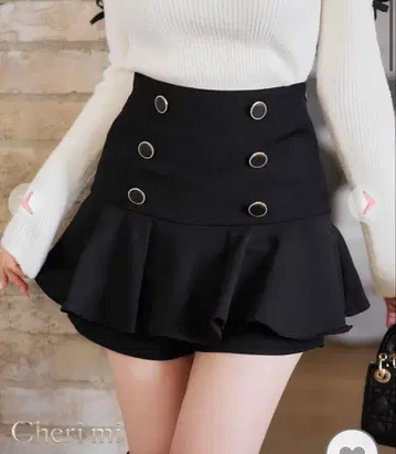 cherimi 더블 버튼 슬림 레그 치마바지 블랙