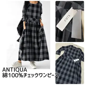 택 포함 새상품 ANTIQUA 안티카 KINU 면 100% 체크 원피스