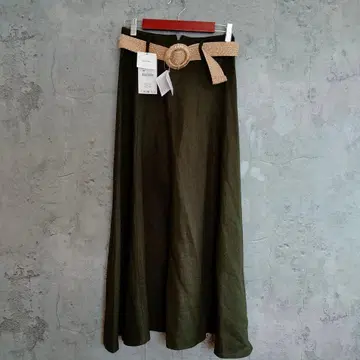 새상품 택 포함 ZARA 맥시 길이 린넨 플레어 롱 스커트 벨트 포함