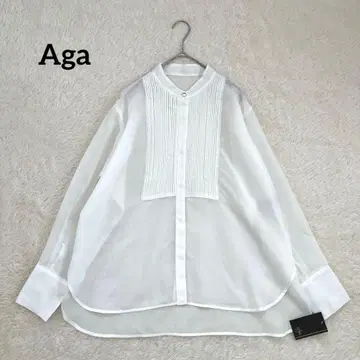 [ 미사용 새상품 ] 야마다야 Aga 화이트 시어 긴팔 블라우스 턱