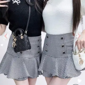 cherimi 더블 버튼 슬림 레그 치마바지 블랙 화이트