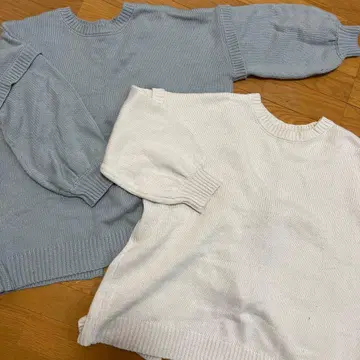 INGNI 벌룬 슬리브 니트 스웨터 블루 화이트 2종 세트